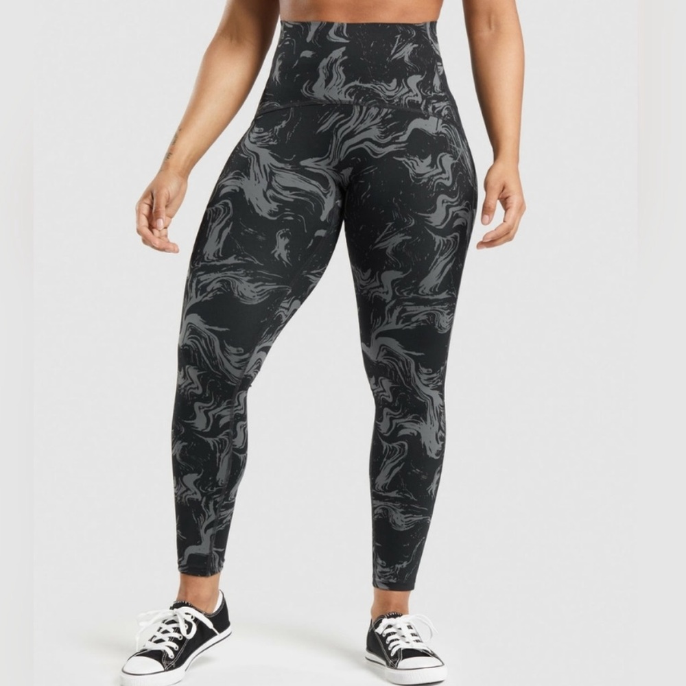 Gymshark Black and Gray Marble Power Leggings